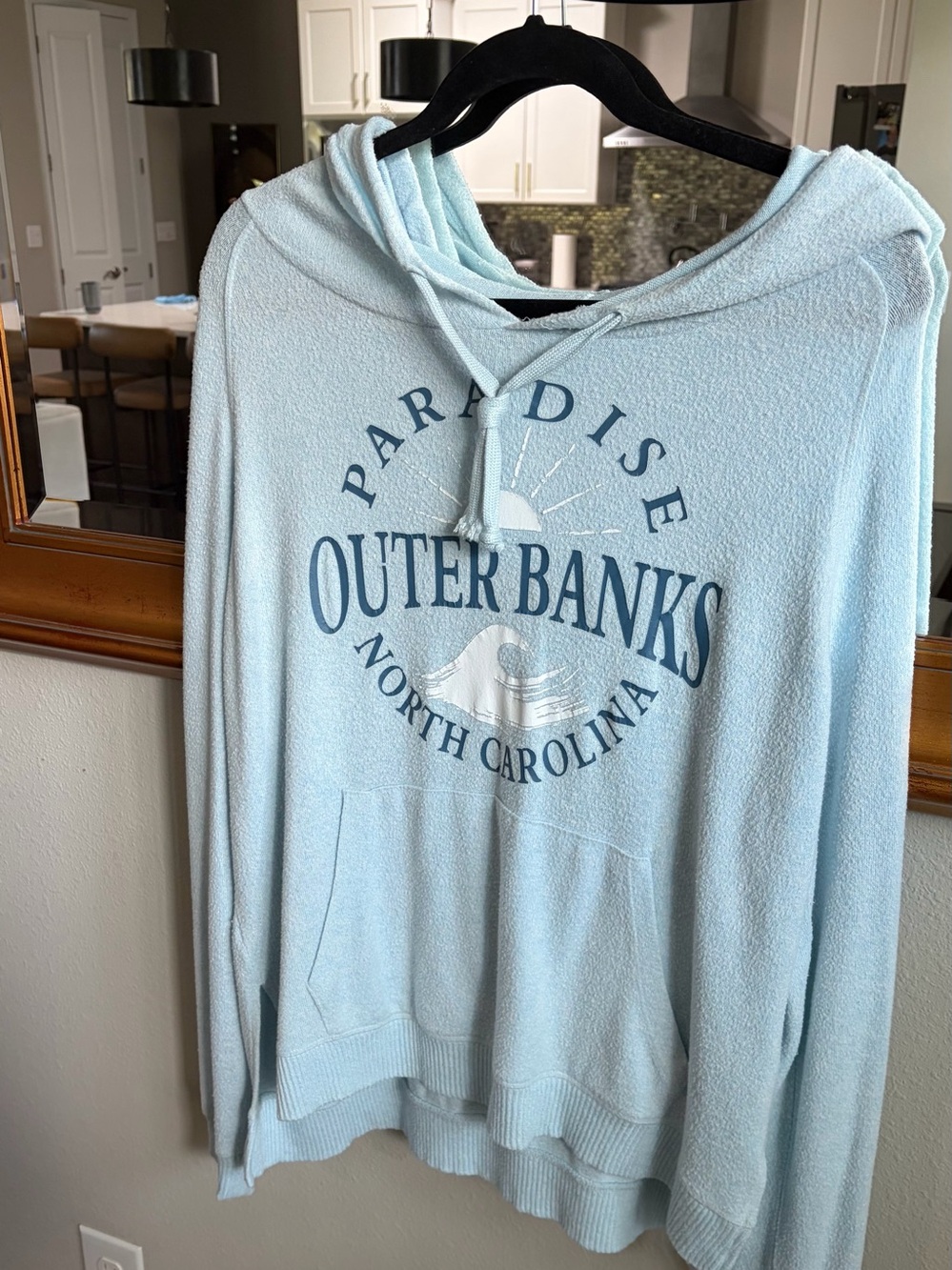 Ocean Drive Light Blue Cowl Neck Hoodie Sweater L